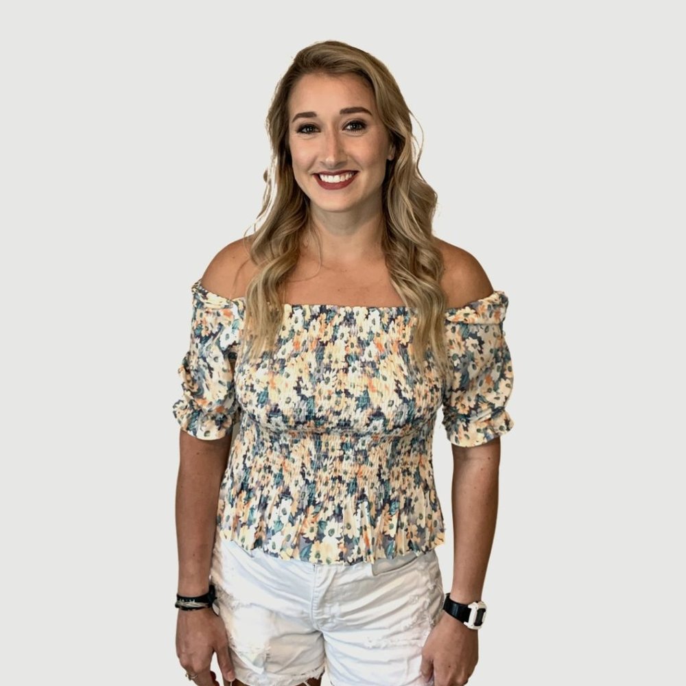 Smoked Puff Sleeve Daisy Top Blue